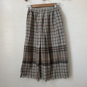 Vtg College Town shawl hem midi skirt gray brown plaid academia winter wool 24"